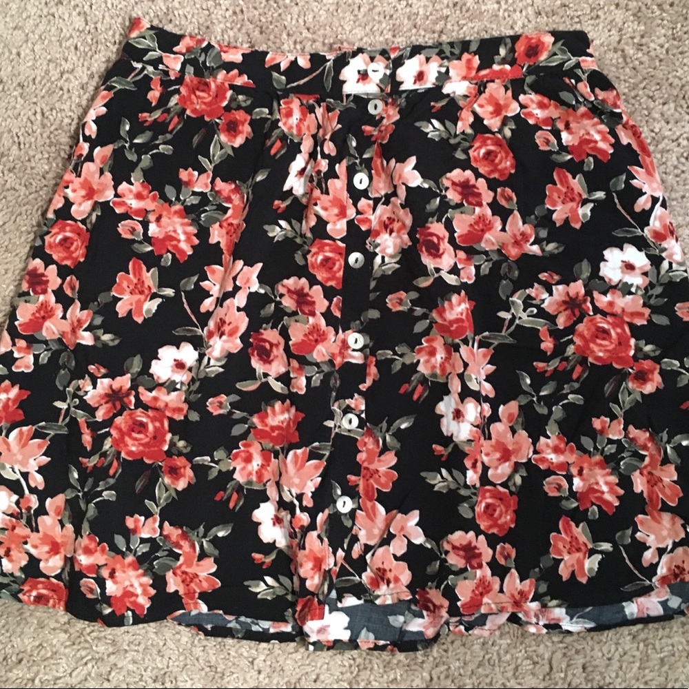 Black and Pink Floral Skirt